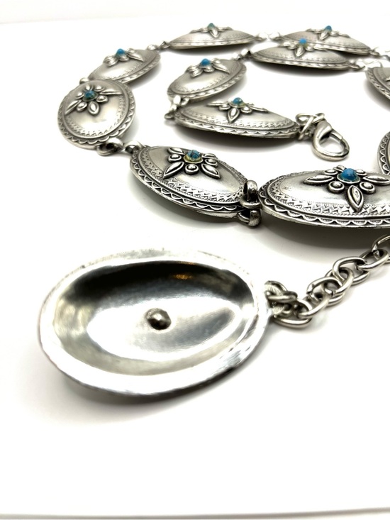 Silver-Tone Oval Link  Concho Belt with Turquoise Accents Western main image 11